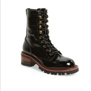 JEFFREY CAMPBELL PATENT LEATHER LACEUP BOOTS - 8.5